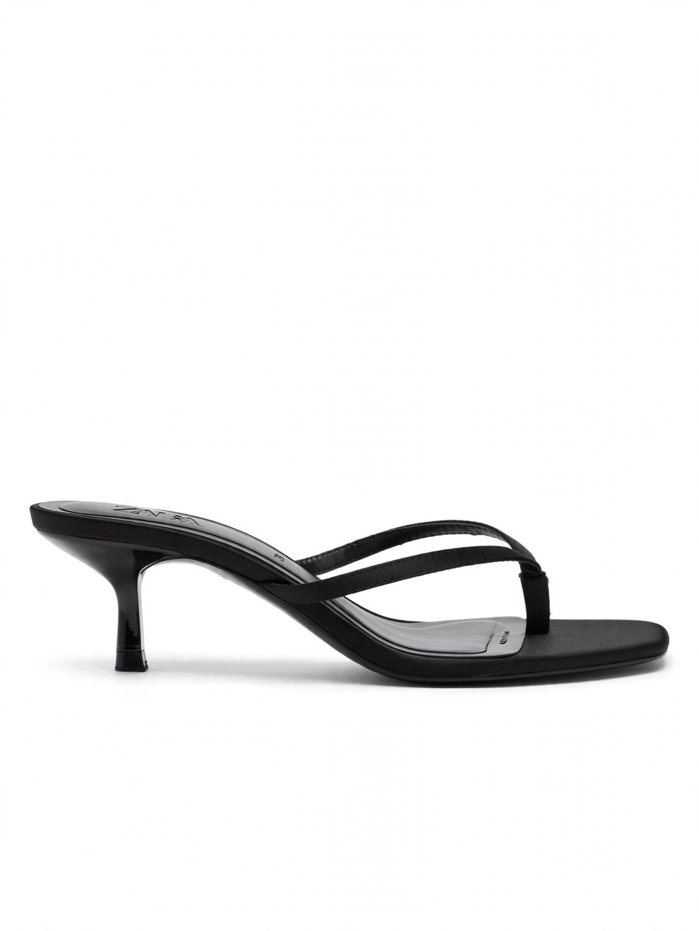 Zara Black Strappy Kitten Heel Thong Sandal